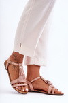 Flat Suede Sandals with Fringes Pink Viva