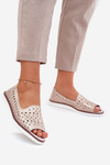 Leather Perforated Ballet Flats With Open Toes S.Barski LR51-922 Beige