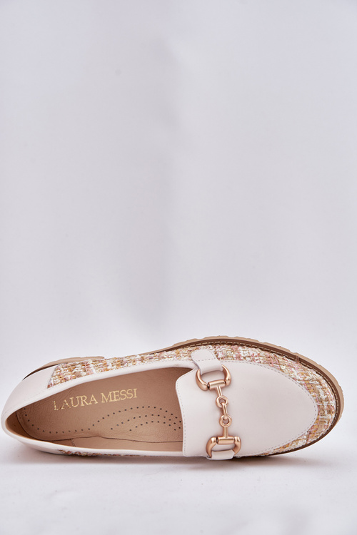 Ladies Leather Moccasins With Golden Detail Light Beige Laura Messi 2938