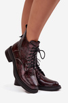 Patent Leather Leather Women's Ankle Boots On Block D&A LZ52-954 Burgundy