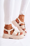 Women's Leather Sandals On The Platform Beige Corene