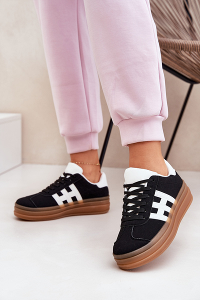 Stylowe Damskie Sneakersy Na Platformie Czarne Syliyana