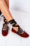 Lace-up Velor Ballerinas Lu Boo Burgundy