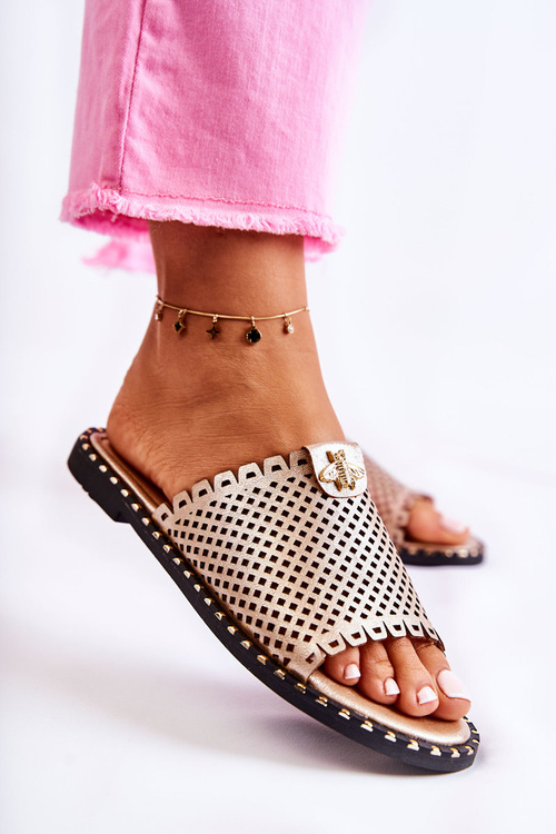 Women's openwork slippers with ornament Gold Terrys