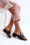 Elegant Women's Sandals with Low Heel and Gold Decoration Black Uzimila
