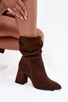 Ankle boots made of genuine suede lined on heel with ruffle Zazoo 4216 Chocolate