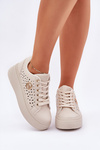 Perforated Sneakers With Gold Detail Beige Cassildi