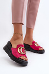 Ladies Sandals Made Of Eco Suede On Wedge And Platform With Golden Decoration Vinceza 58295 Fuchsia