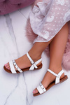 Women's Flat Sandals Silver Studs White Raven