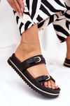 Women's Smooth Platform Slippers With Straps And Buckles Black Ziferte