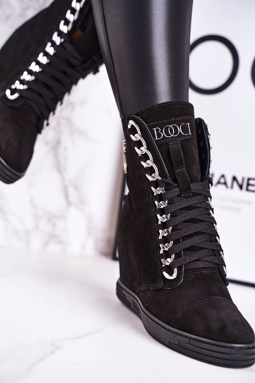 Damskie Zamszowe Sneakersy BOOCI 2222/066/s Srebrny Łańcuch Czarne