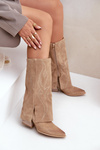 Kozaki Do Połowy Łydki Zamszowe Na Słupku Wywinięta Cholewka Beżowe Zazoo 3487