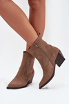 Suede Cowboy Ankle Boots Women's Heeled Insulated Khaki Dylira