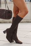 Women's Heeled Boots with Stitching Chocolate Celandine