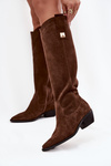 Leather Suede Cowboy Boots Insulated Zazoo 4224 Chocolate