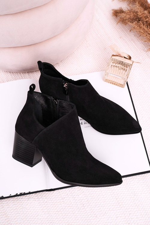 Women's Boots With A Cut On Block Heel Suede Black Lawrence