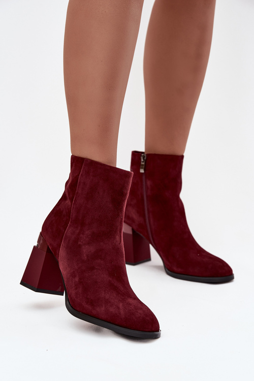 Women's Ankle Boots Made of Natural Suede on Heel Lined D&A CR52-718 Bordeaux