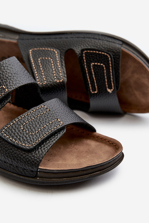 Męskie Wygodne Klapki Z Paskami Na Rzepy Ciemnobrązowe Inblu GV00002I