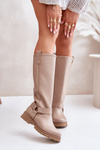 Leather Knee High Women's Boots Beige Lewski 3615