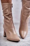 Leather Boots On High Heel Laura Messi 2560 Beige