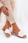 Women's Flat Sandals With Decorative Flowers White Misorsse
