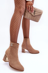 Leather Boots On Heel With Ornament Beige Dwinja