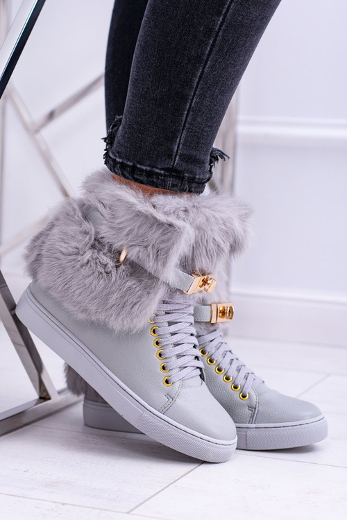 Lu Boo Grey Boots with Natural Fur Gisele