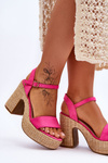 Comfortable Suede Sandals On A Chunky Heel Fuchsia Elishia