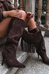 Slip on Women's Heeled Boots Made of Eco Suede Chocolate Noretta