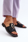 Elegant Shiny Women's Slippers with Ornament S.Barski KV27-032 Black