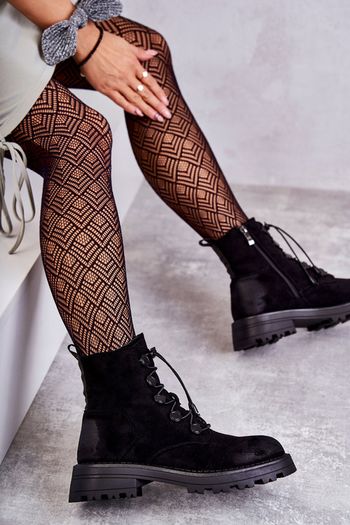 Women's Suede Warm Boots With Ribbed Black Helia