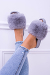 Lu Boo Women's Furry Flip Flops Grey Fur XXL