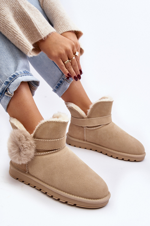 Beige Suede Snow Boots with Cutouts for Women Eraclio