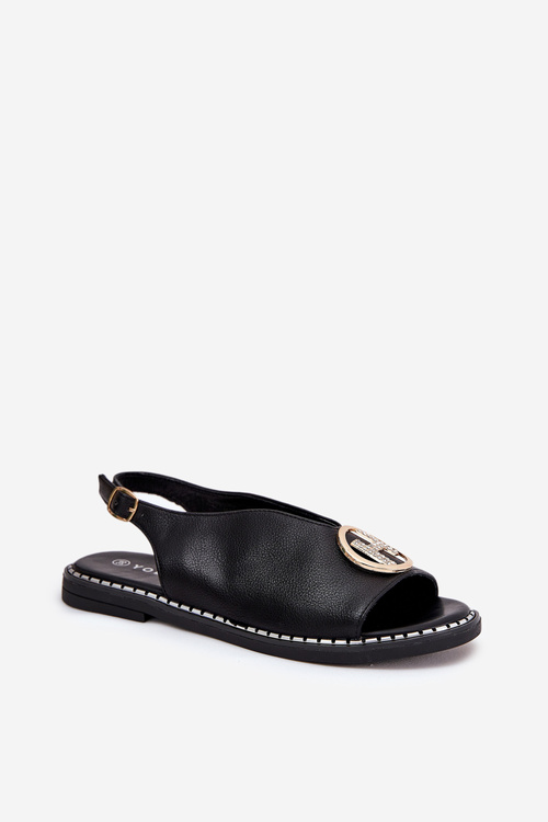 Flat Elegant Sandals With Decoration Black Iseliria