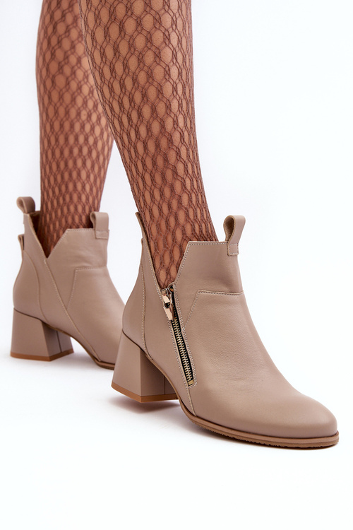 Leather Women's Low Heel Ankle Boots with Cut Outs Zazoo 850 Beige