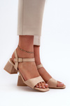 Women's Beige Faux Suede Block Heel Sandals Leisha