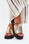 Women's leather sandals on platform with decorative strap D&A MK51-475 Gold