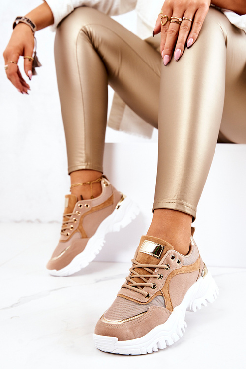 Buty Sportowe Sneakersy Na Masywnej Podeszwie Brązowe Sallie