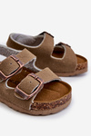 Children's Sandals on Cork Platform with Velcro Closure in Khaki Rorria