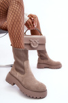 Women's Suede Boots With Sock On Platform And Flat Heel Dark Beige Rewam