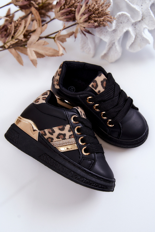 Leather Sport Shoes Leopard Black Trixie