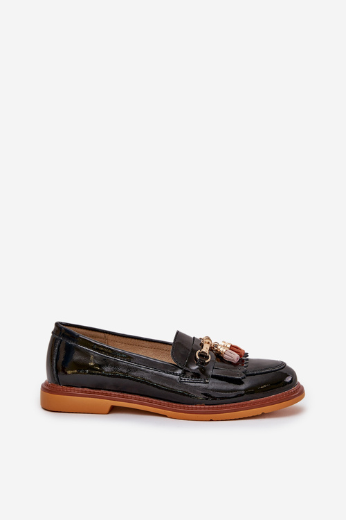 Lacquered Leather Elegant Loafers On Flat Heel S.Barski LR51-768A Black