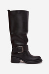 Insulated Women's Boots on Block Heel with Buckle Black Raphaela