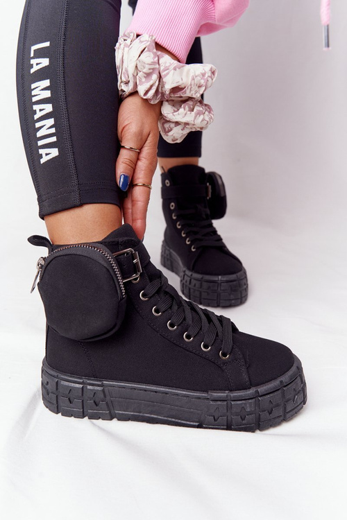 Women's Sneakers On A Platform With A Purse Black Popcorn