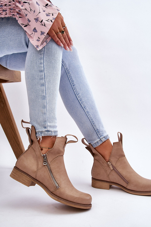 Women's Flat Heel Leather Boots Beige Artemis