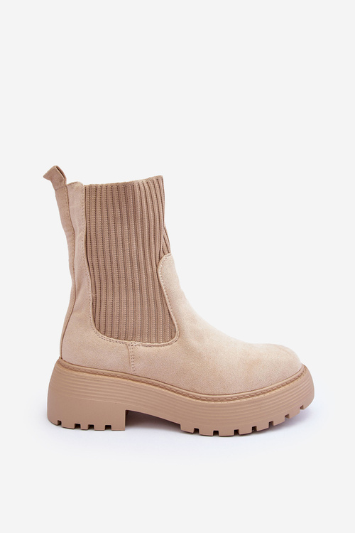Elastic Insert Suede Boots Beige Anyfer