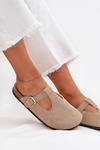 Women's Slides With Gold Buckle Beige Lirina