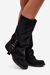 Women's Boots With Wrinkled Shaft And Buckle Black Ophelis