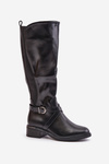 Warm Knee High Boots With Buckle And Zipper Black Seavella