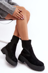 Women's Suede Boots with Sock on Platform and Flat Heel Black Rewam